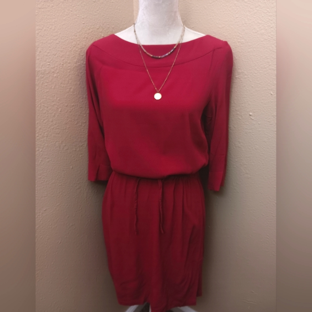 J. JILL Red Drawstring Midi Dress